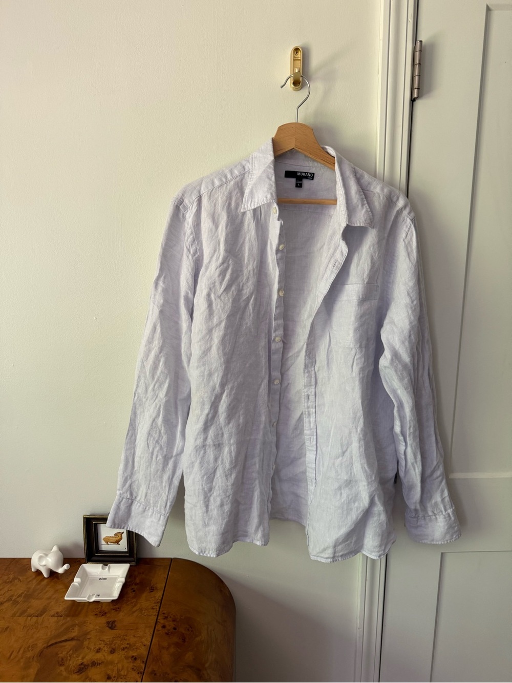 Vintage 100 percent linen oversized button down shirt in ice blue